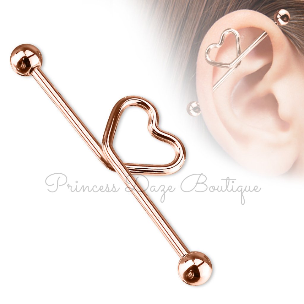 Rose Gold Heart Industrial Barbell Earring Rose Gold Heart Industrial Barbell Earring